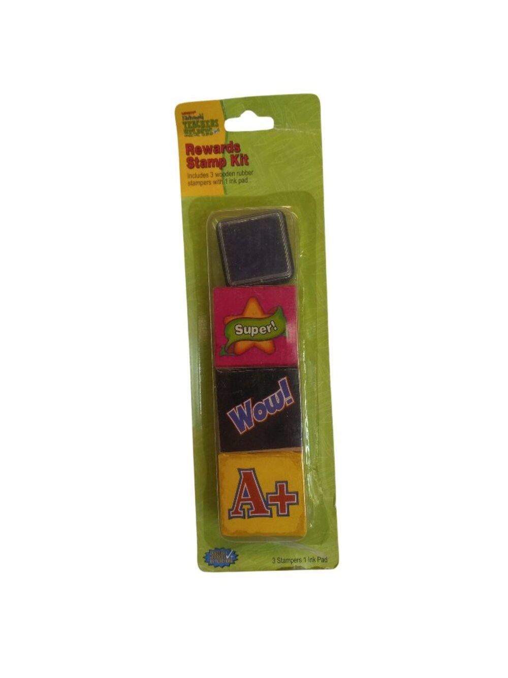 Teachers Treasure Wooden Rubber 3 Stamp Kit Reward Ink Pad NEW